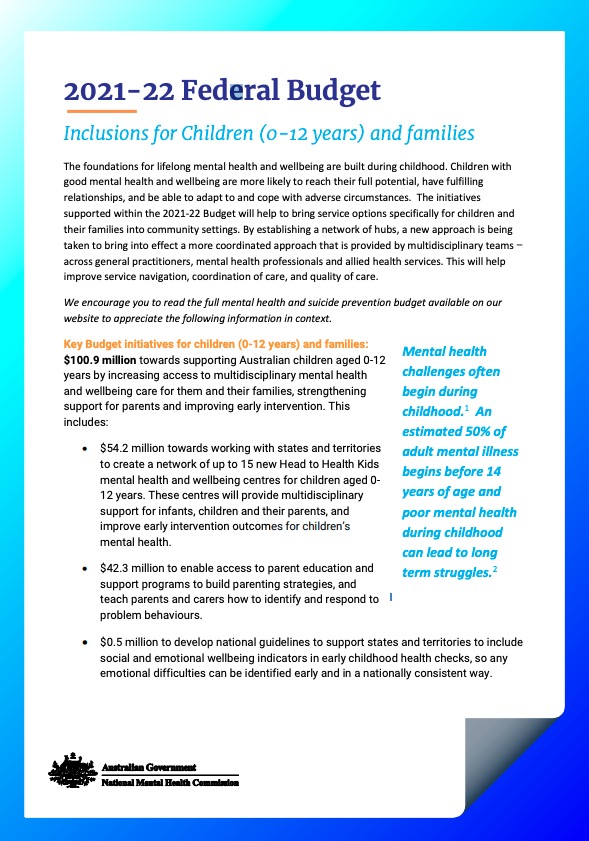 2021-22 Federal Budget, Inclusions for Children (0-12 years) and families