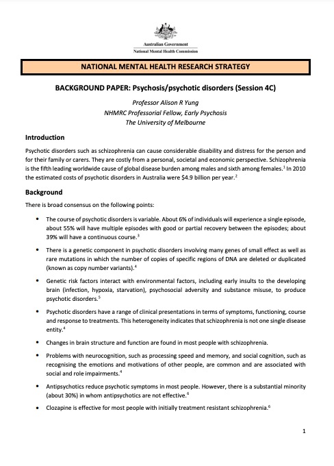 BACKGROUND PAPER: Psychosis/psychotic disorders (Session 4C)