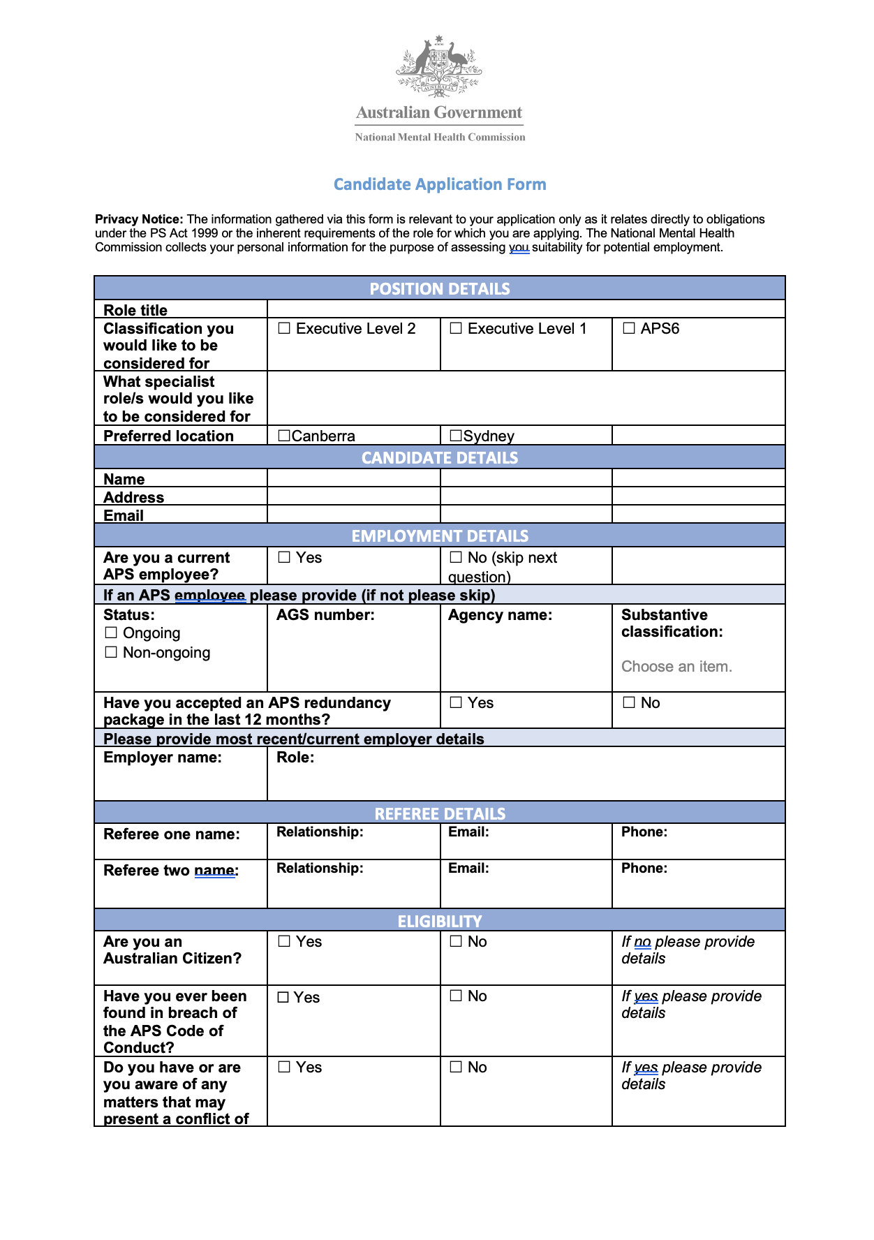 Candidate Application Form