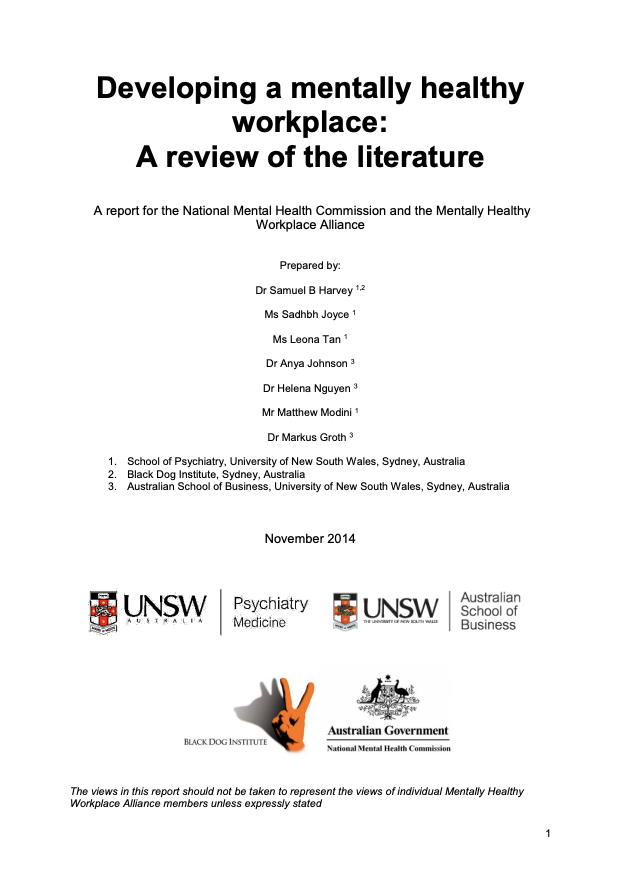 Developing a mentally healthy workplace: A review of the literature 