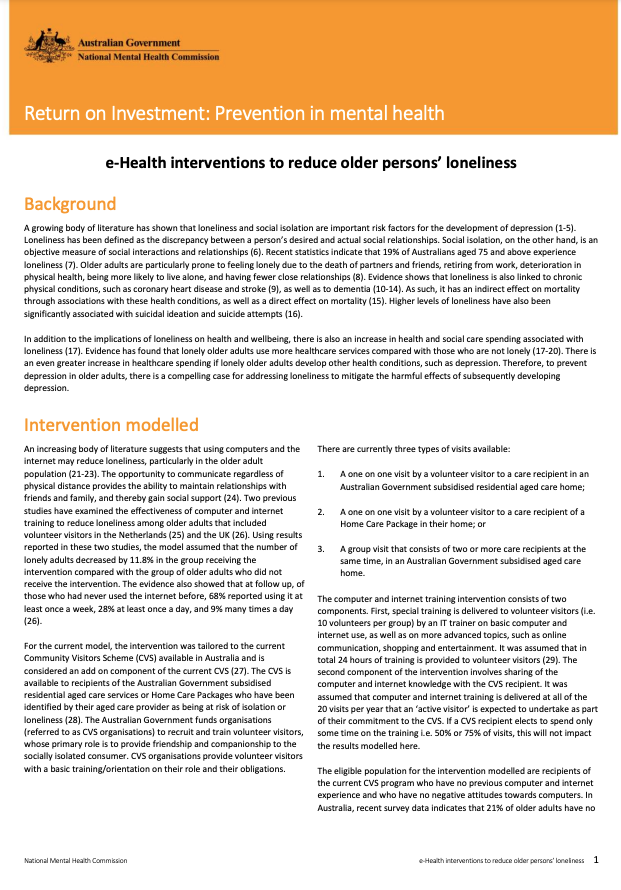 e-Health interventions to reduce older persons' loneliness