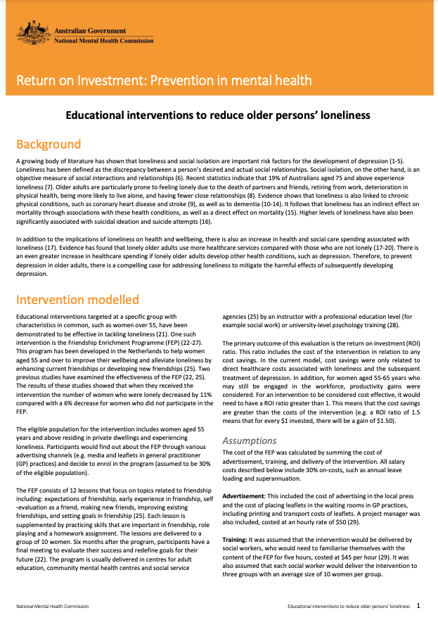 Educational interventions to reduce older persons’ loneliness
