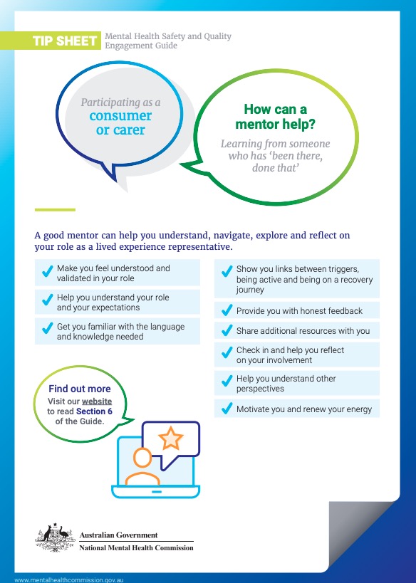 Tip Sheet, Mental Health Safety and Quality Engagement Guide, How can a mentor help