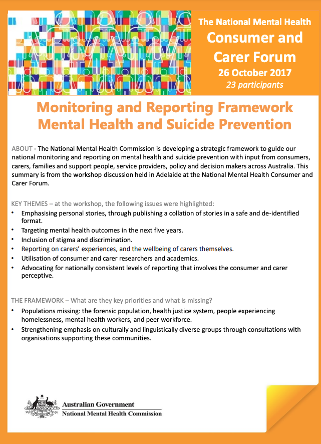 The National Mental Health Consumer and Carer Forum