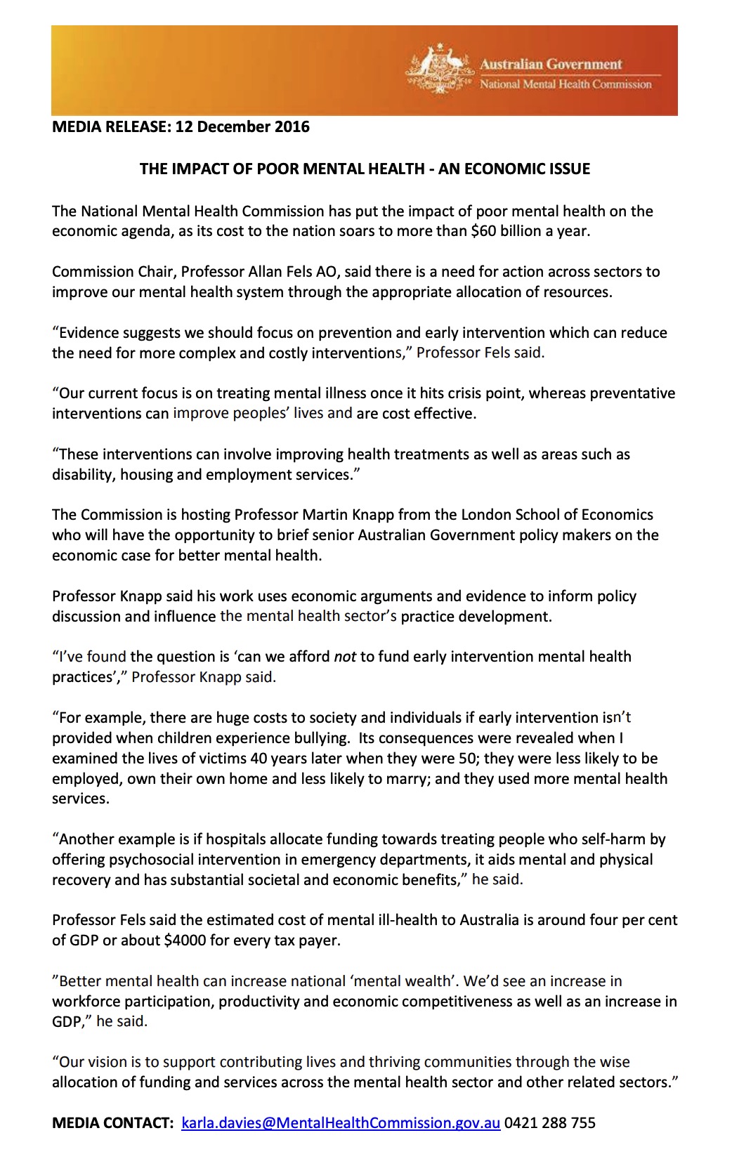 THE IMPACT OF POOR MENTAL HEALTH - AN ECONOMIC ISSUE