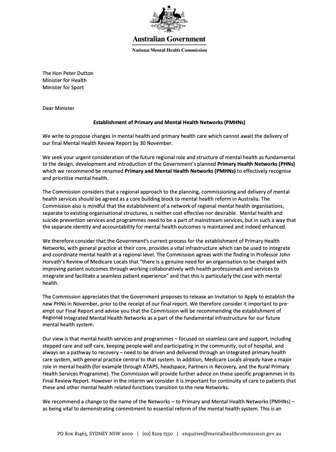 Establishment of Primary and Mental Health Networks (PMHNs)
