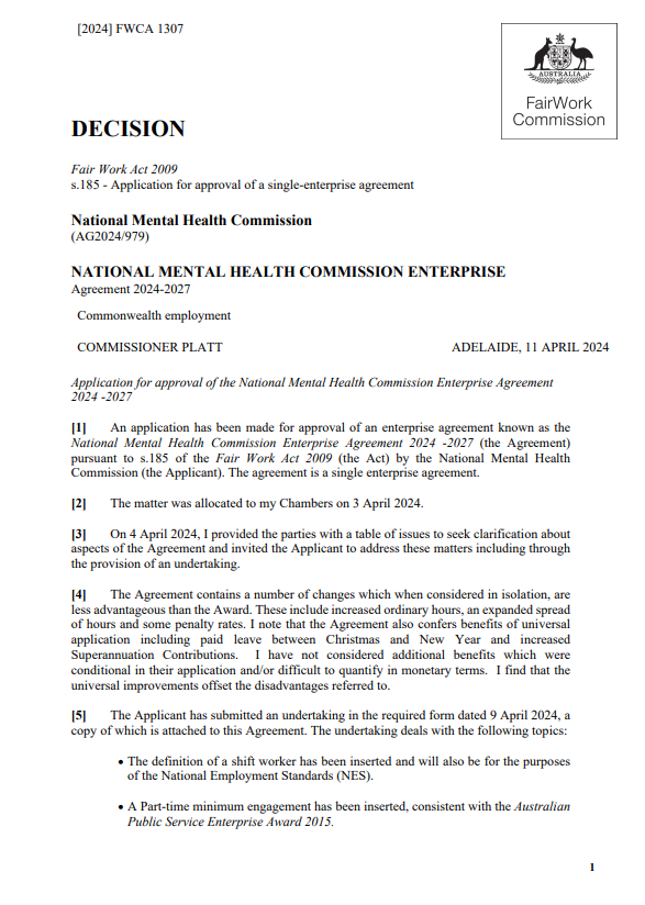 Copy of front cover of enterprise agreement