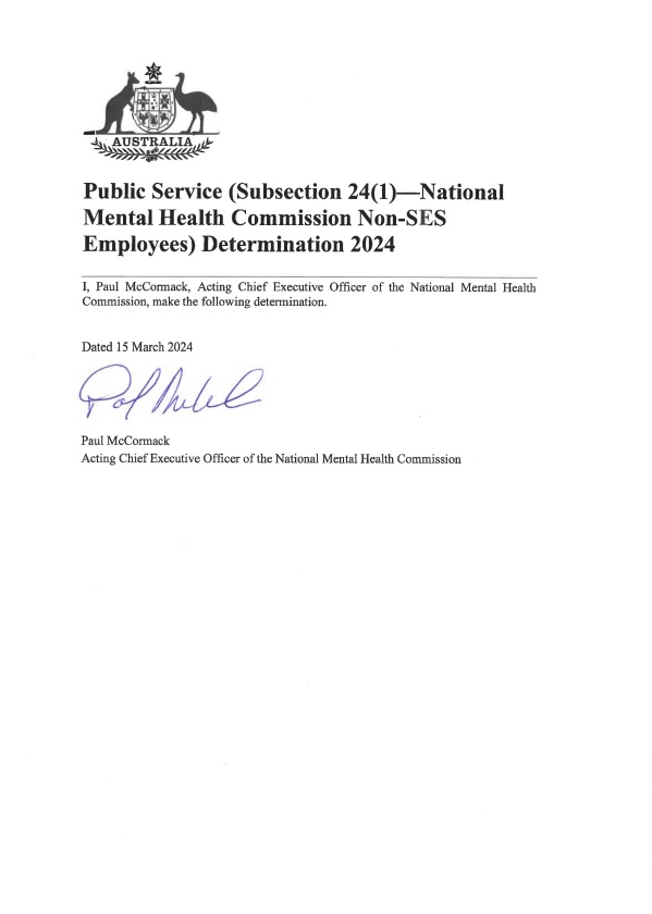 Public Service (Subsection 24(1)-National Mental Health Commission Non-SES Employees) Determination 2024