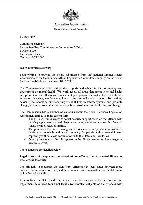 Submission on Social Services Legislation Amendment Bill 2015