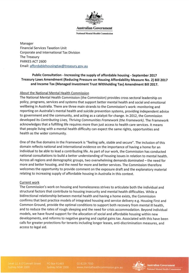 Submission to Increasing the supply of affordable housing Sep 2017
