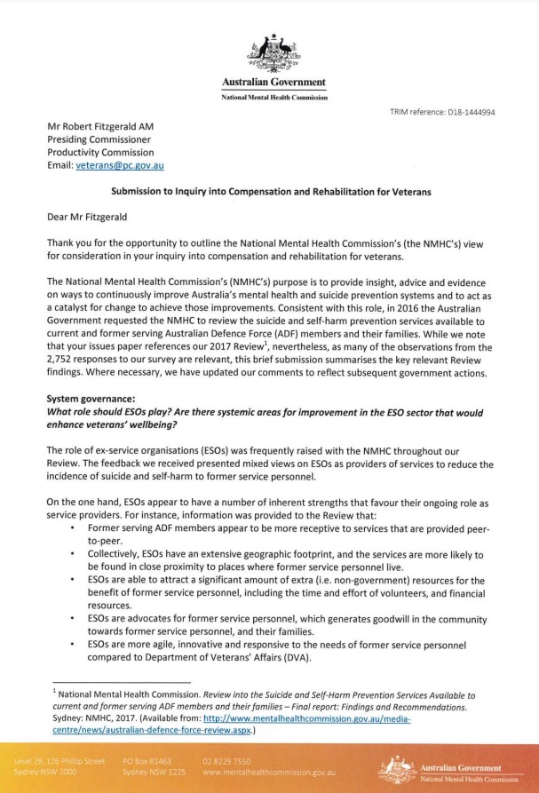 Submission to Inquiry into Compensation and Rehabilitation for Veterans