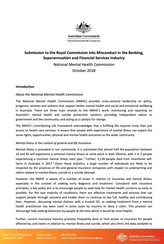 Submission to the Royal Commission into Misconduct in the Banking, Superannuation and Financial Services Industry