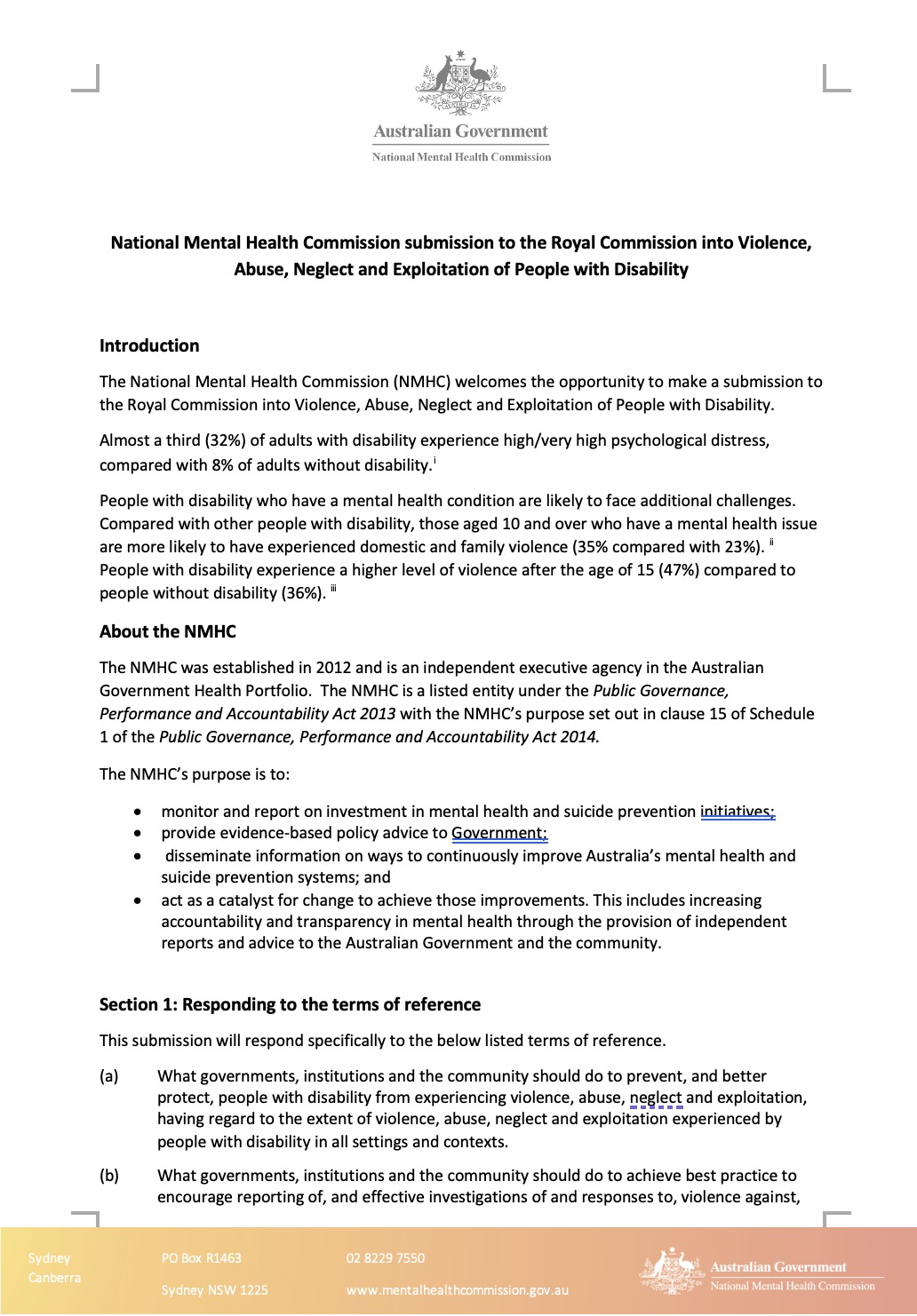 Submission to the Royal Commission into Violence, Abuse, Neglect and Exploitation of People with Disability