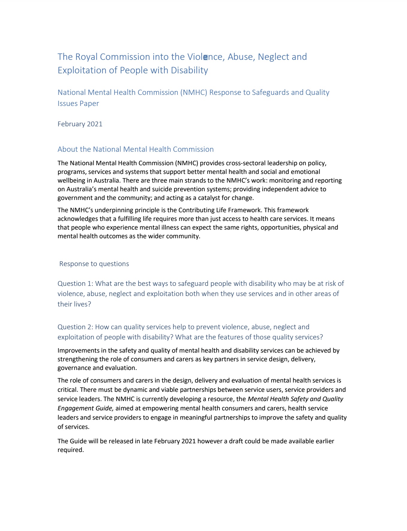 The Royal Commission into the Violence, Abuse, Neglect and Exploitation of People with Disability