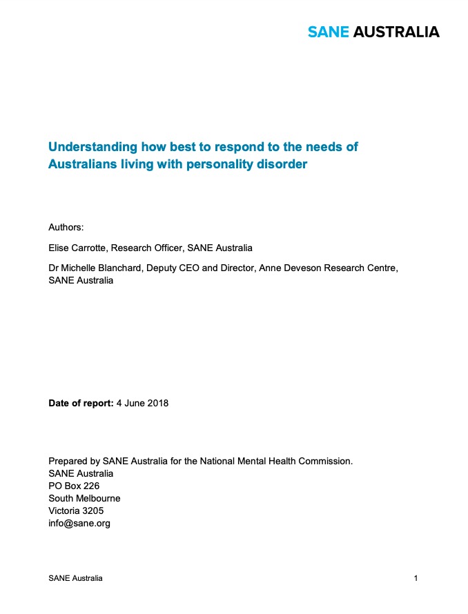 Understanding how best to respond to the needs of Australians living with personality disorder