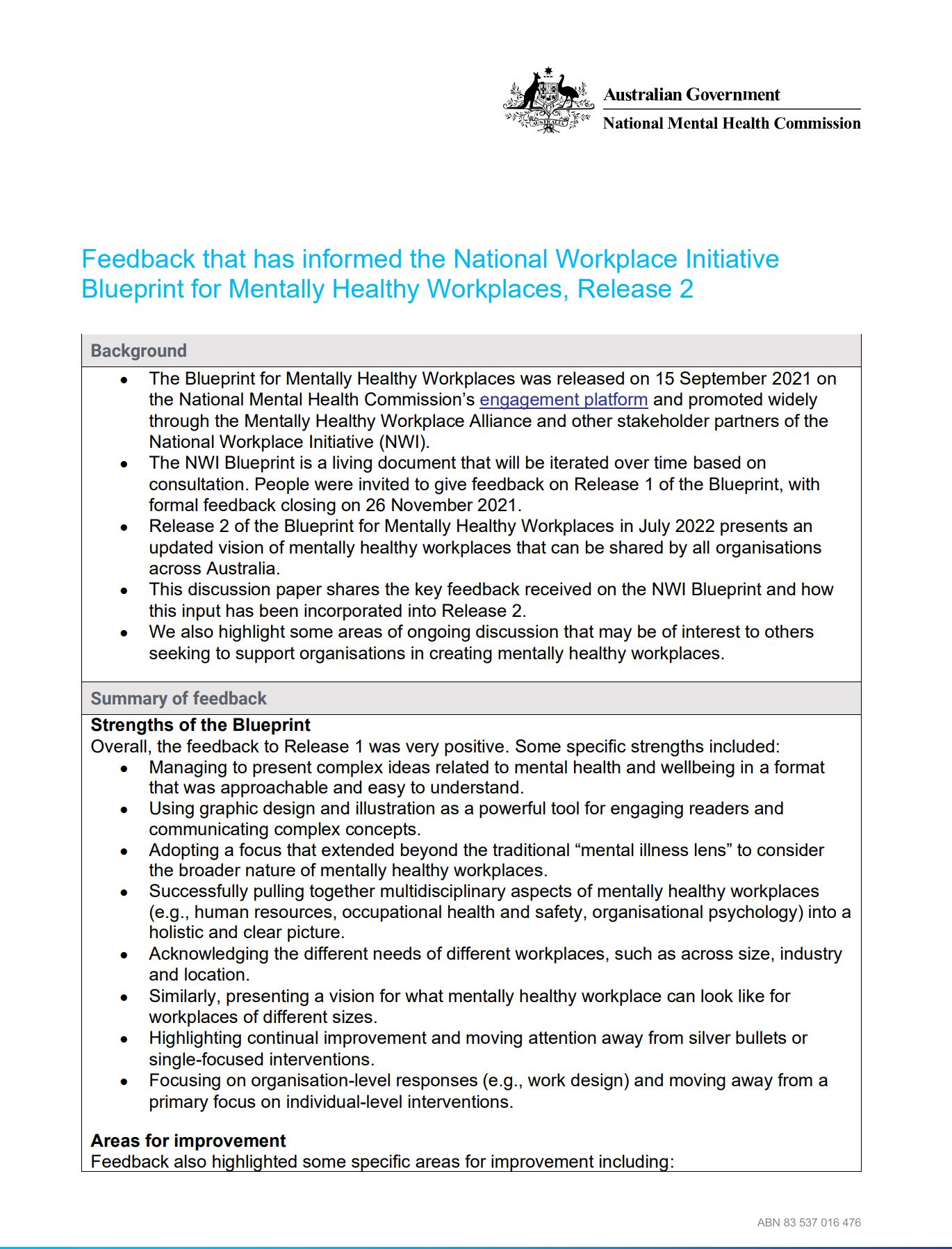First page of feedback