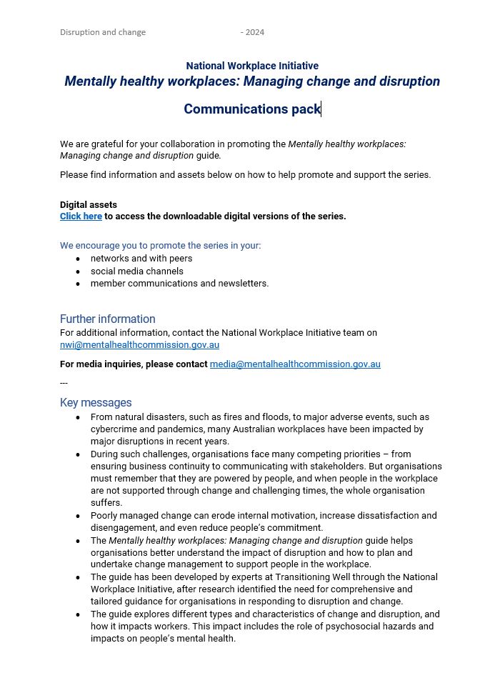 Front page of comms pack