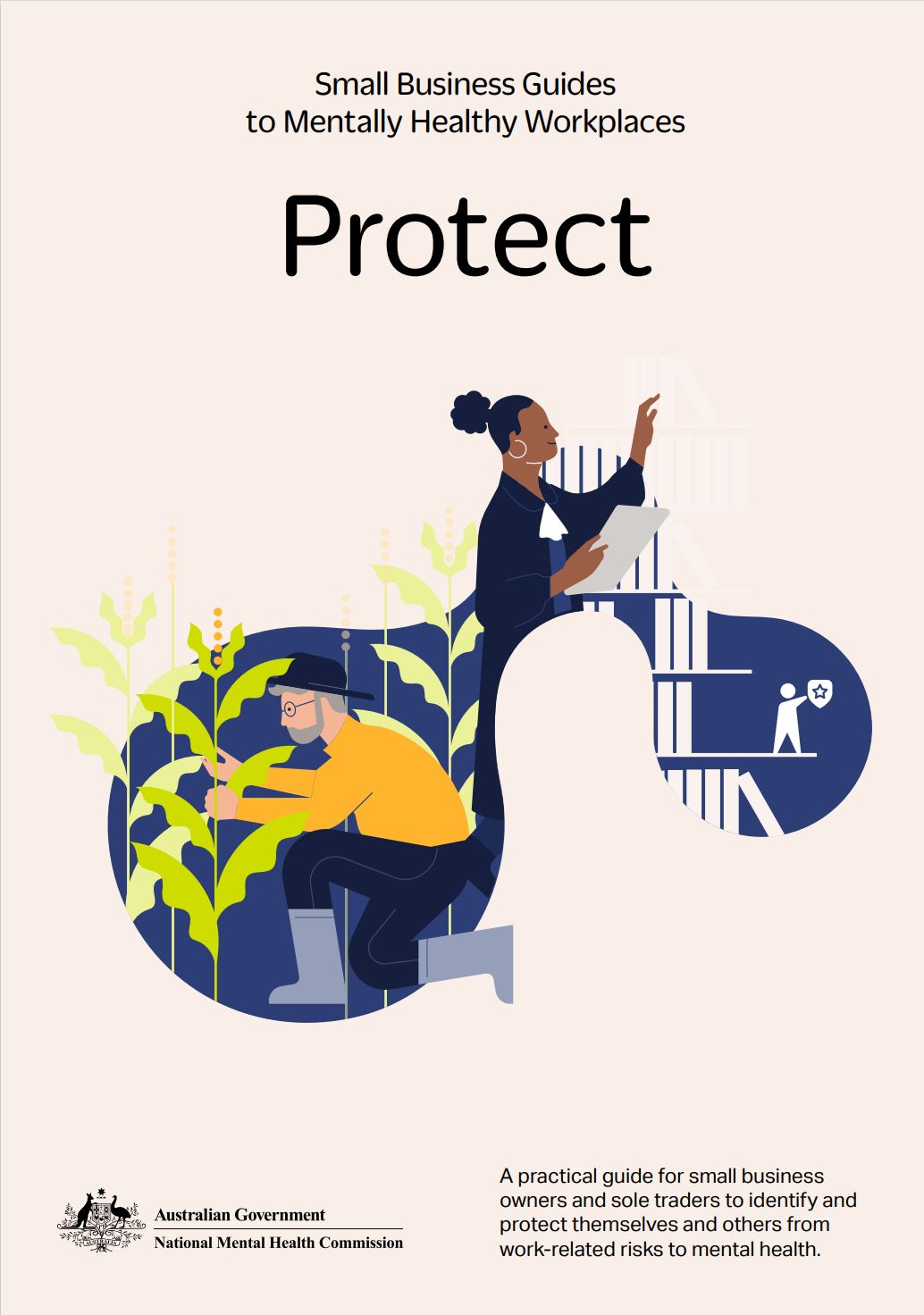 Cover of guide with title text and illustration of horticulturist and librarian 
