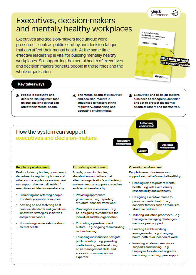 First page of quick reference guide