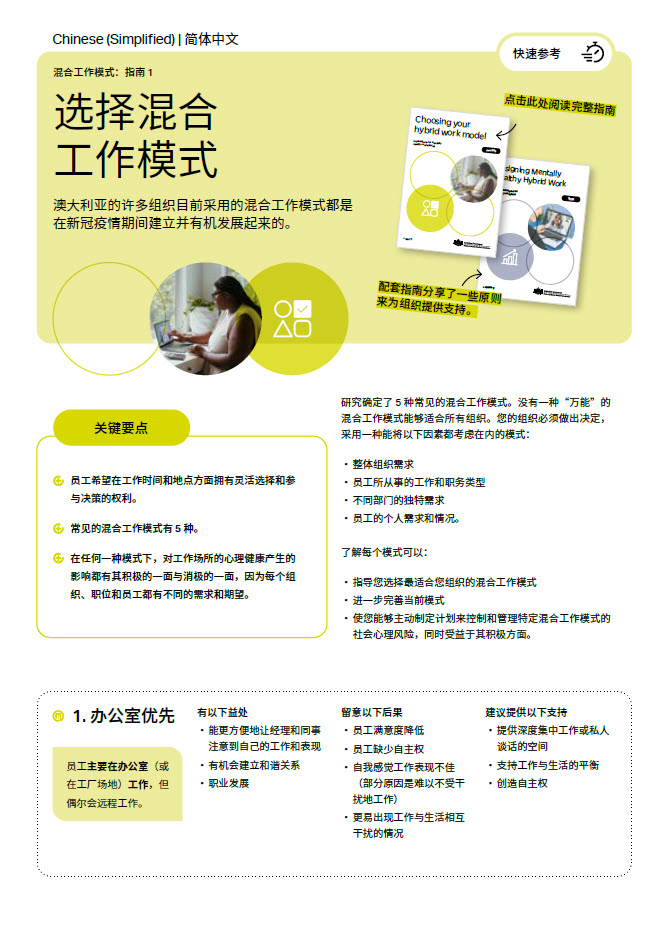 First page of quick reference guide