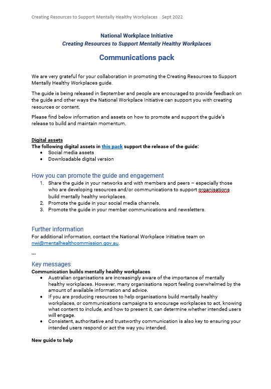 First page of communications pack