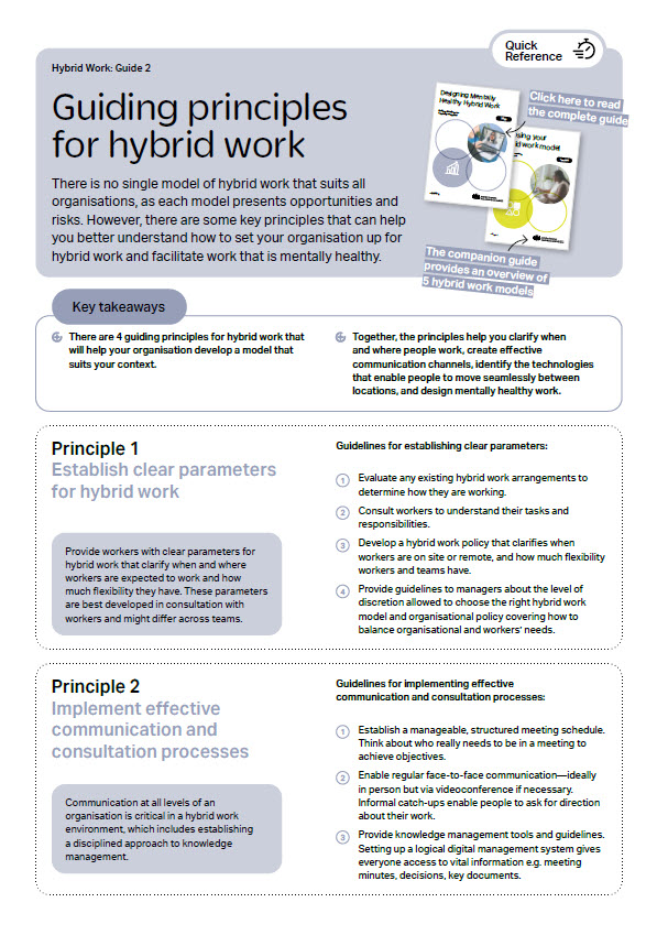 First page of quick reference guide