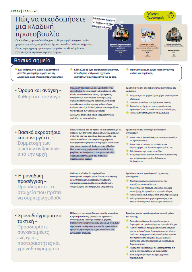 First page of quick reference guide