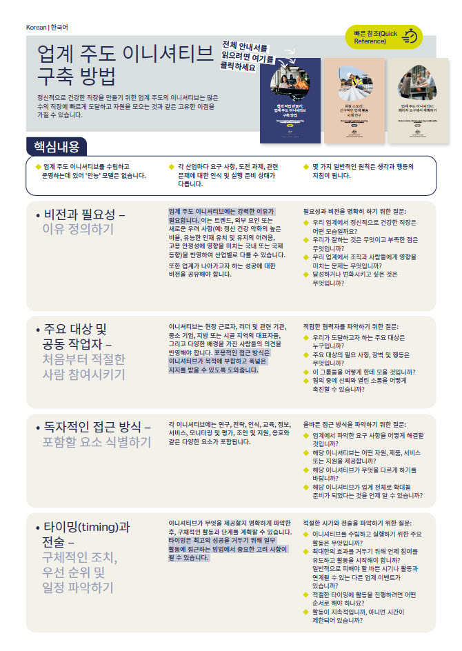 First page of quick reference guide