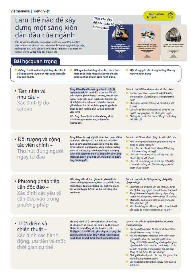 First page of quick reference guide