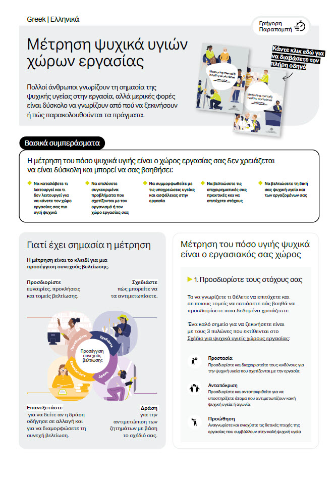 First page of quick reference guide