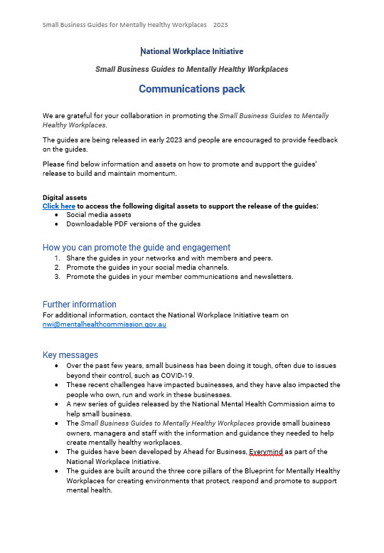 First page of comms pack