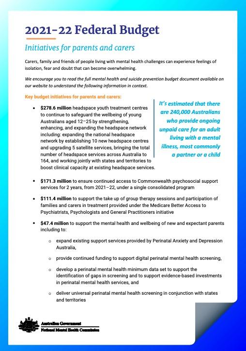 2021-22 Federal Budget, Initiatives for parents and carers