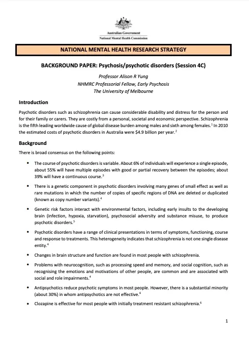 BACKGROUND PAPER: Psychosis/psychotic disorders (Session 4C)