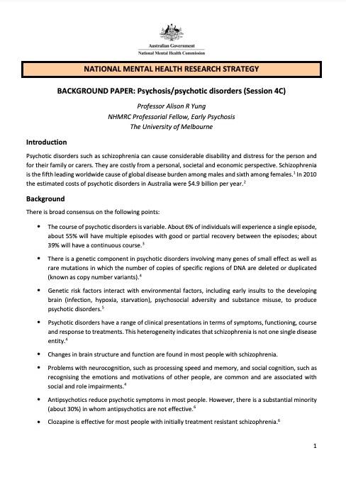 BACKGROUND PAPER: Psychosis/psychotic disorders (Session 4C)