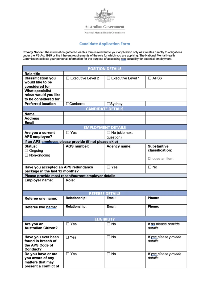 Candidate Application Form