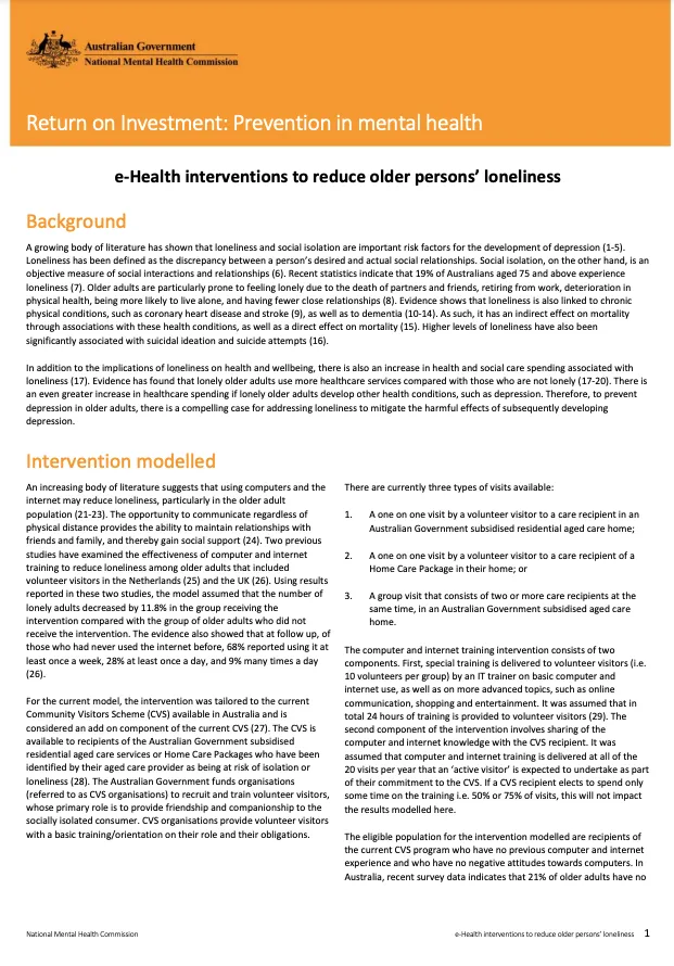 e-Health interventions to reduce older persons' loneliness