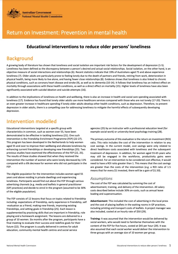 Educational interventions to reduce older persons’ loneliness