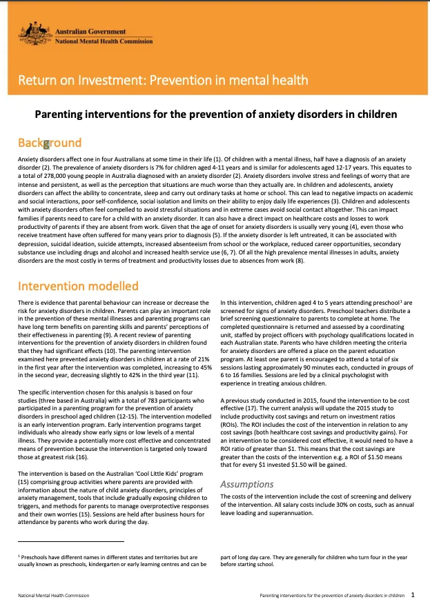 Parenting interventions for the prevention of anxiety disorders in children