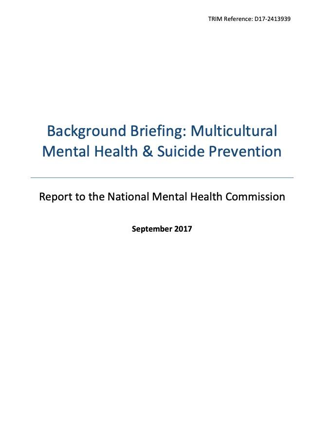 Background Briefing: Multicultural Mental Health & Suicide Prevention