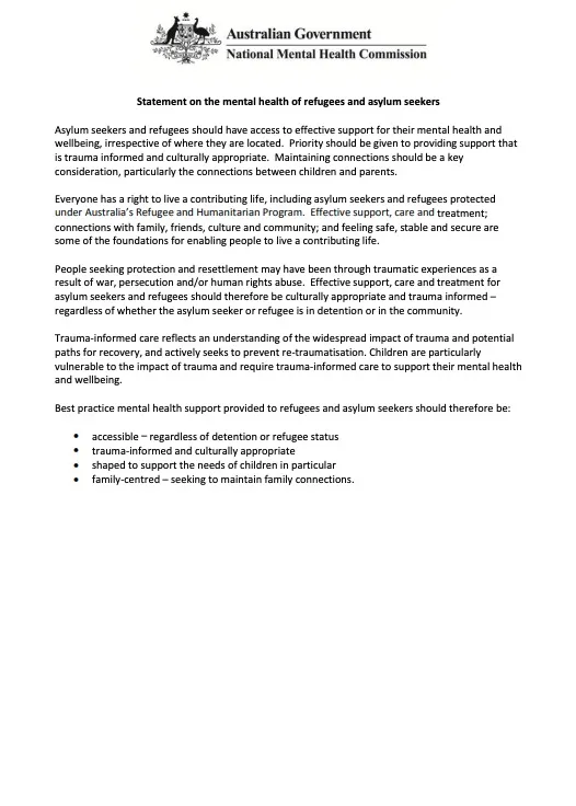 Statement on the mental health of refugees and asylum seekers