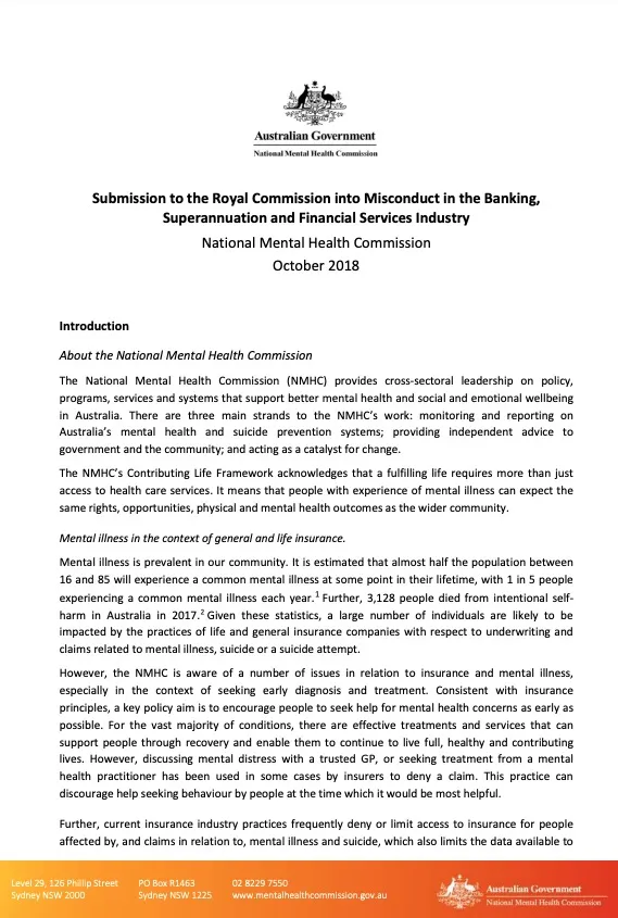Submission to the Royal Commission into Misconduct in the Banking, Superannuation and Financial Services Industry