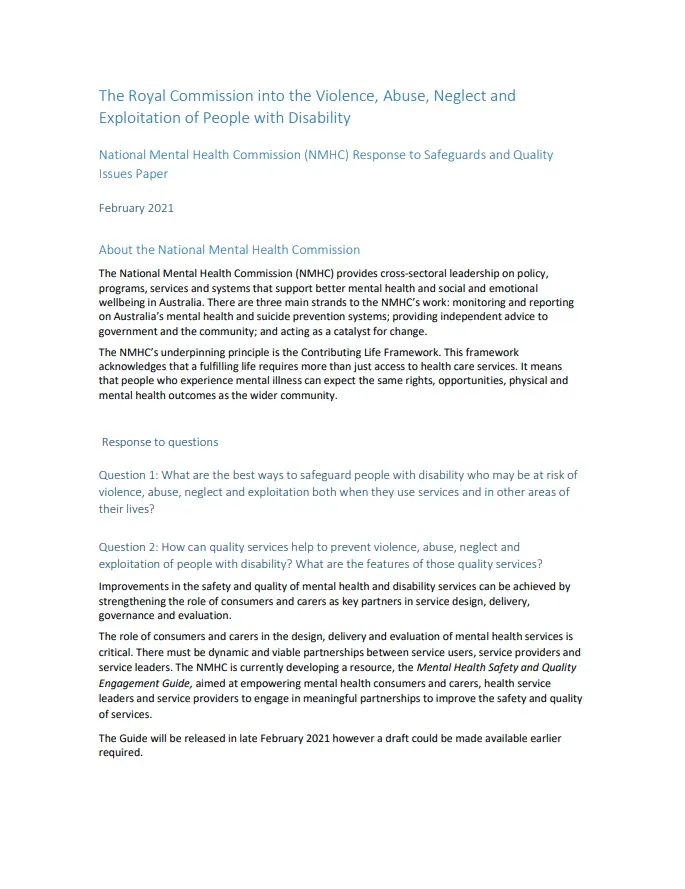 The Royal Commission into the Violence, Abuse, Neglect and Exploitation of People with Disability