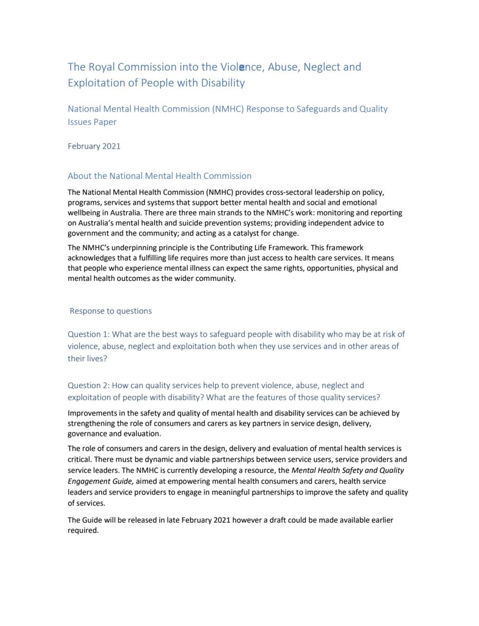 The Royal Commission into the Violence, Abuse, Neglect and Exploitation of People with Disability