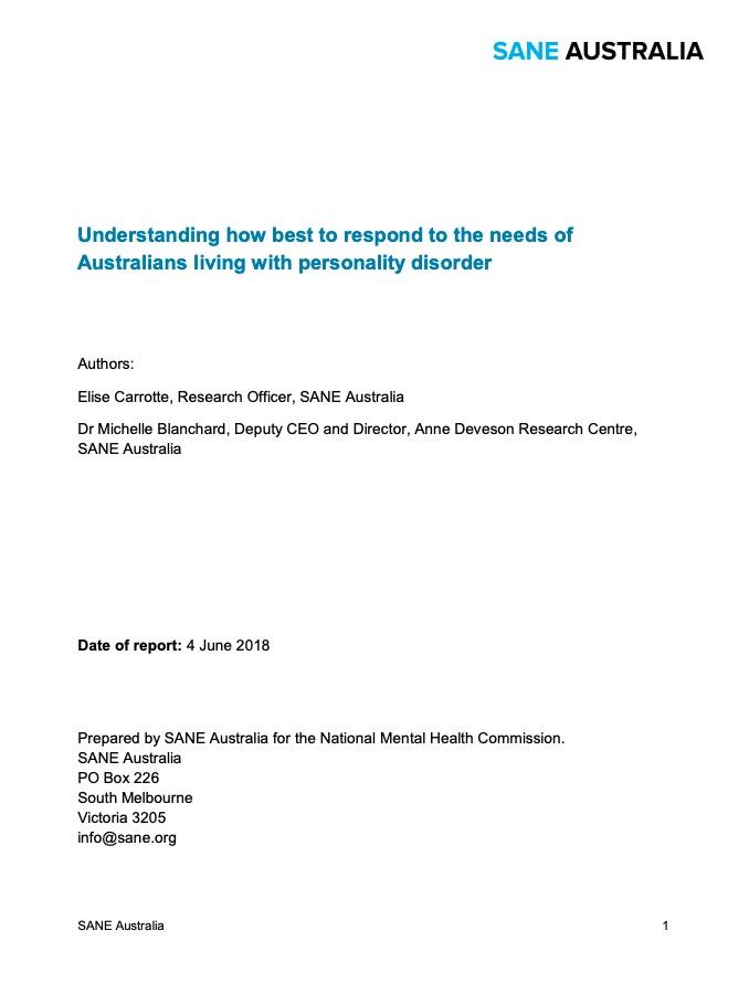 Understanding how best to respond to the needs of Australians living with personality disorder