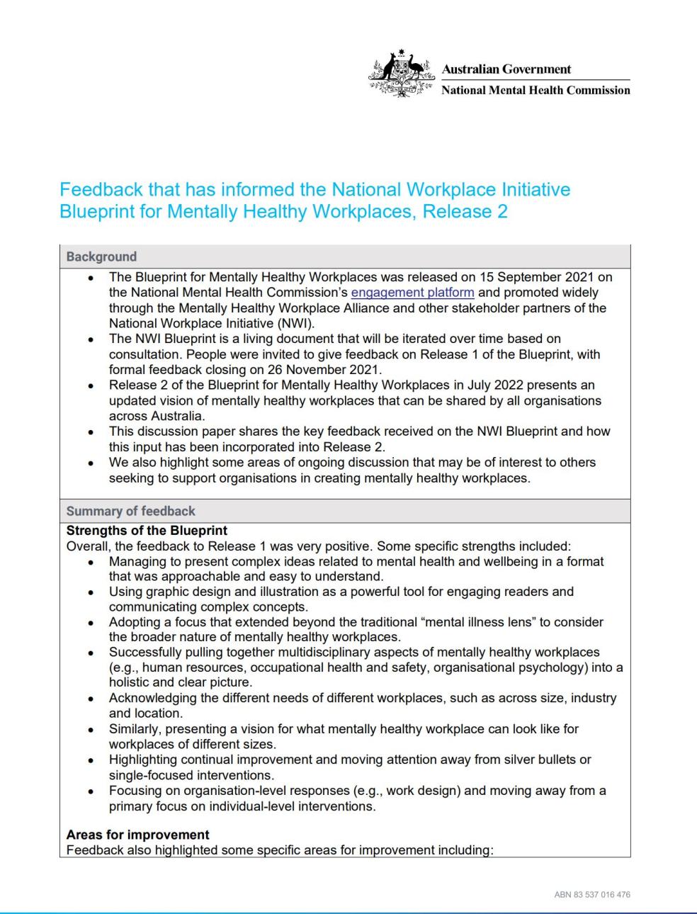 First page of feedback