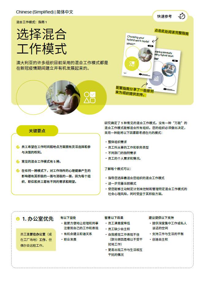 First page of quick reference guide