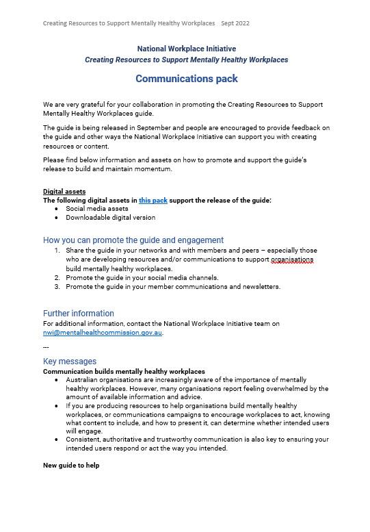 First page of communications pack