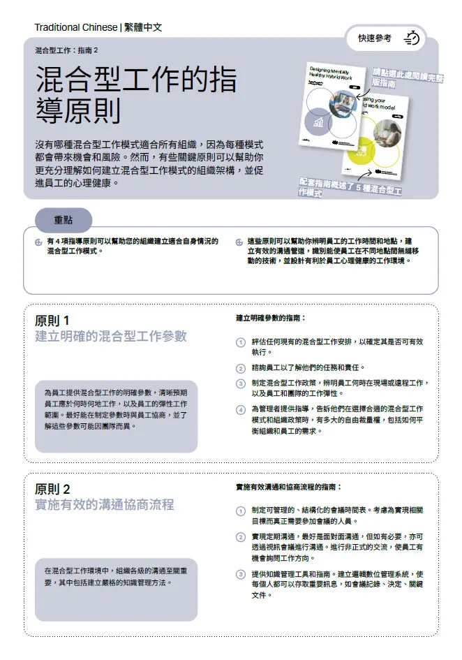 First page of quick reference guide