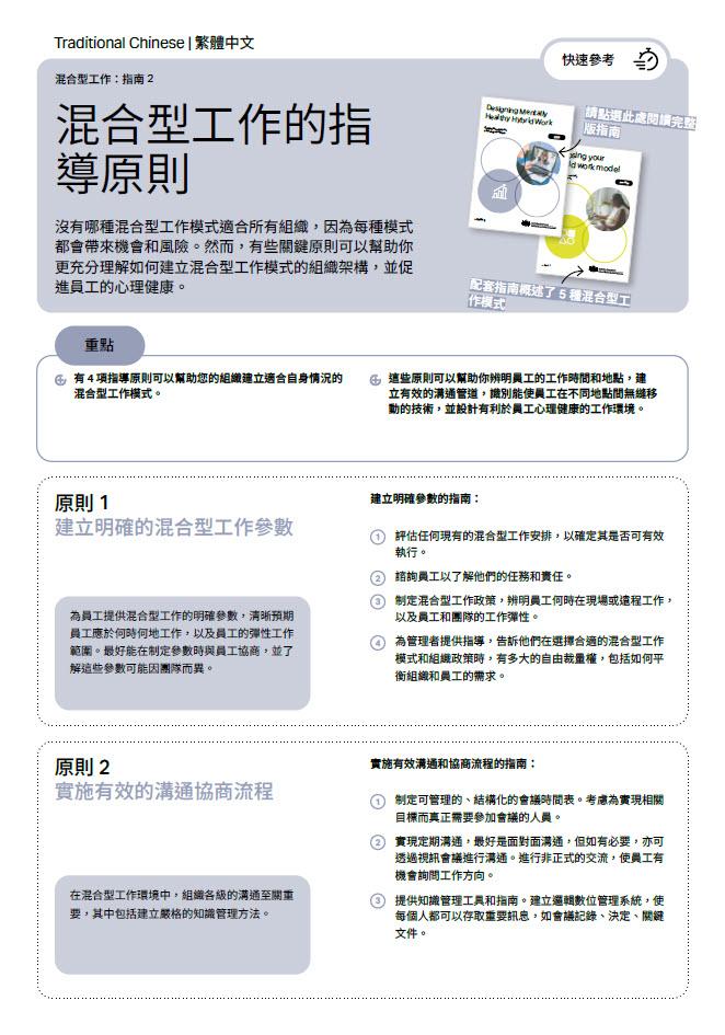 First page of quick reference guide