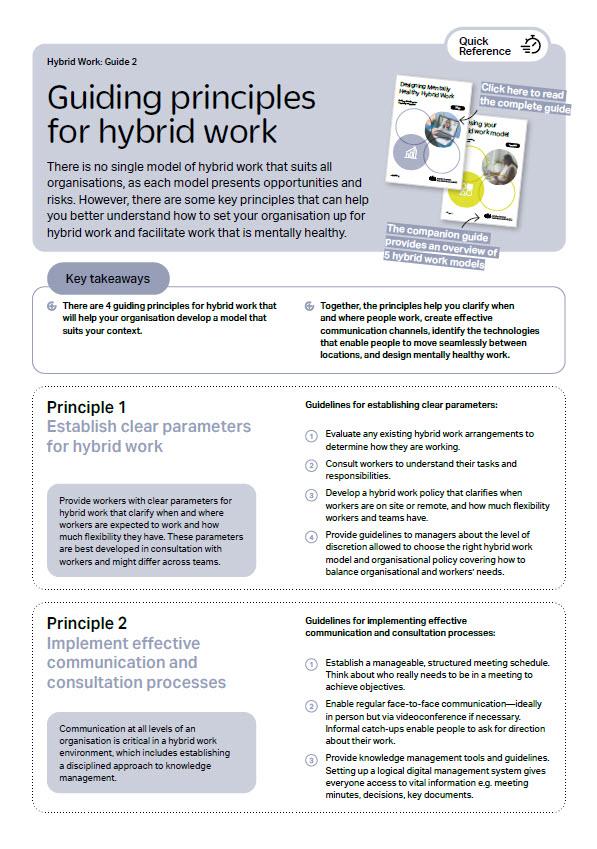 First page of quick reference guide